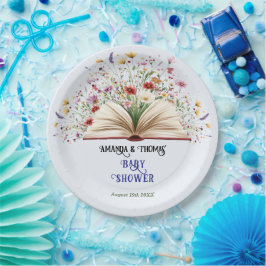 Wilde bloem Verhalenboek Blauwe Baby Shower Papieren Bordje