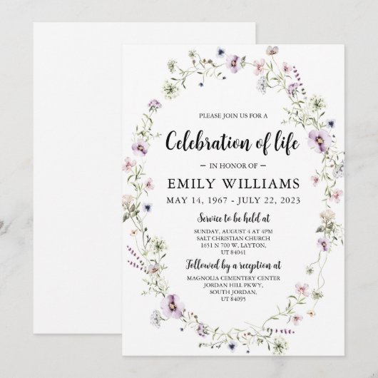 Wilde bloem Viering van het leven Kaart (Voorkant / Achterkant)