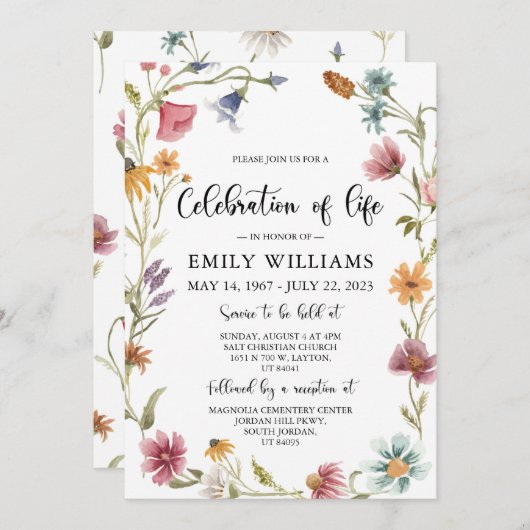 Wilde bloem Viering van het leven Kaart (Voorkant / Achterkant)