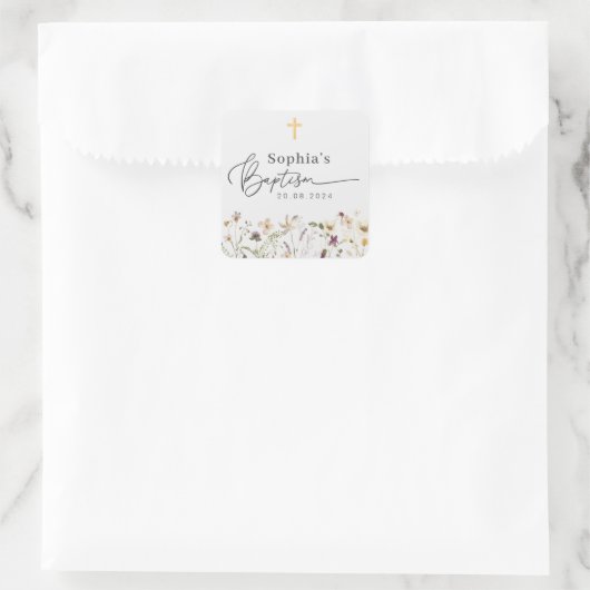 Wilde bloem vierkante sticker (Tas)