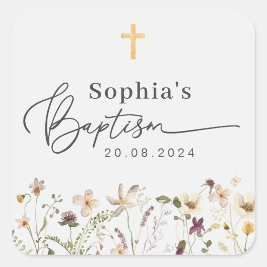 Wilde bloem vierkante sticker (Voorkant)