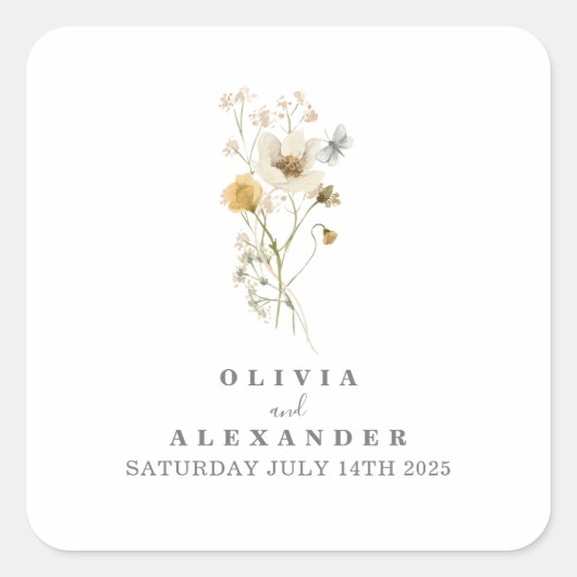 Wilde bloem vierkante sticker (Voorkant)