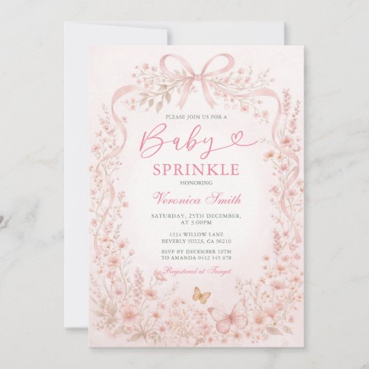 Wilde bloem vlinder baby sprinkle uitnodiging (Voorkant)