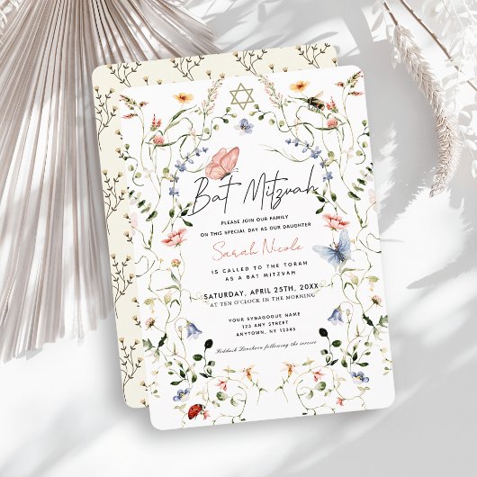 Wilde Bloem Vlinder Bij Bat Mitzvah Kaart