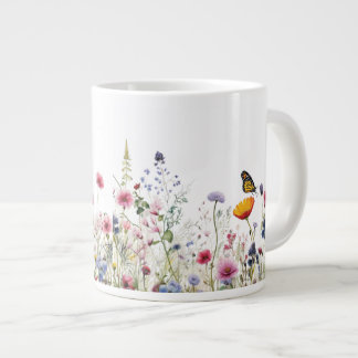 Wilde Bloem Vlinder Botanische Tuin Bloem Patroon Grote Koffiekop