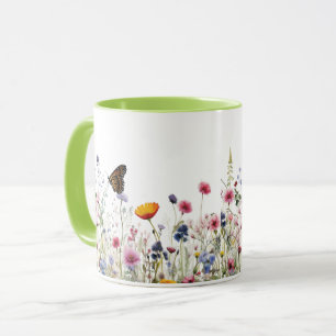 Wilde Bloem Vlinder Botanische Tuin Bloem Patroon Mok