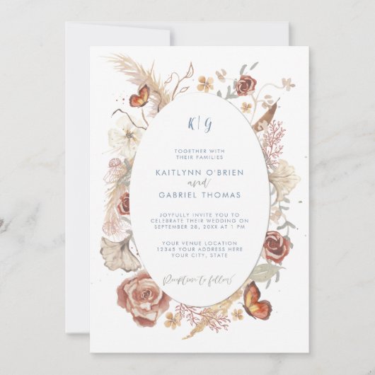 Wilde Bloem Vlinder Stofblauw Watercolor Kaart (Voorkant)