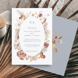 Wilde Bloem Vlinder Stofblauw Waterverf Kaart