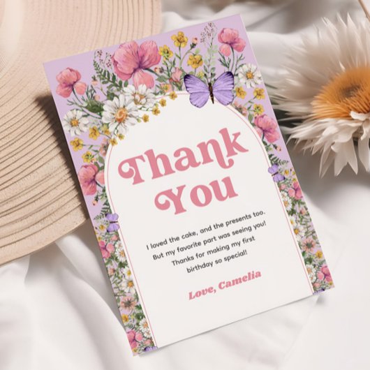Wilde Bloem Vlinder Verjaardag Bedankt Kaart