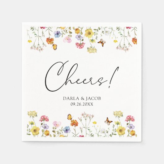 Wilde Bloem Vlinders Boho Trouw Cheers Servet (Voorkant)