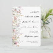 Wilde bloem water kleur Spaans bruiloft uitnodigin Kaart (Staand voorkant)