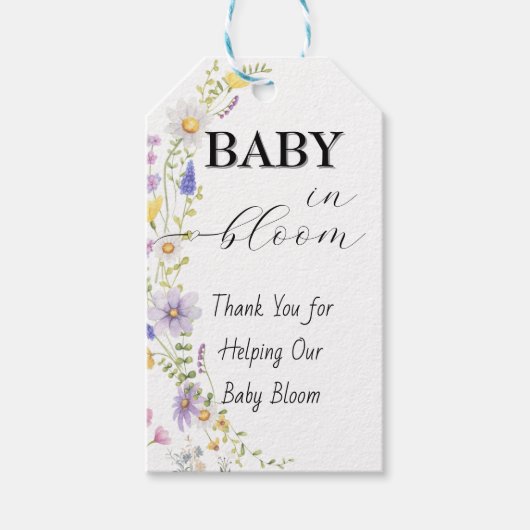 Wilde Bloem Waterverf Baby in Bloei Cadeaulabel (Voorkant)