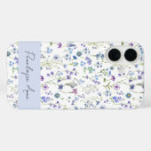 Wilde Bloem Waterverf Blauw Paarse Script Naam Case-Mate iPhone Case (Achterkant (horizontaal))