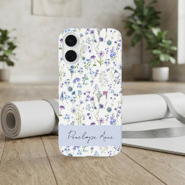 Wilde Bloem Waterverf Blauw Paarse Script Naam iPhone 16 Hoesje
