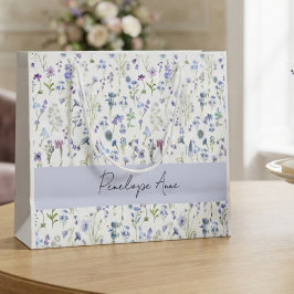 Wilde Bloem Waterverf Blauw Paarse Script Naam Groot Cadeauzakje