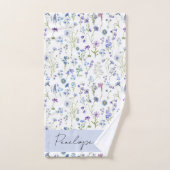 Wilde Bloem Waterverf Blauw Paarse Script Naam Handdoek (Handdoek)