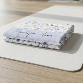 Wilde Bloem Waterverf Blauw Paarse Script Naam Handdoek