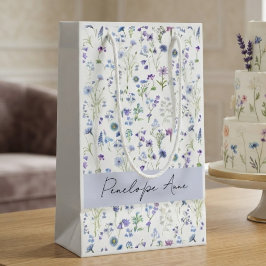 Wilde Bloem Waterverf Blauw Paarse Script Naam Klein Cadeauzakje