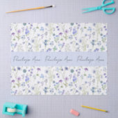 Wilde Bloem Waterverf Blauw Paarse Script Naam Tissuepapier (Craft)