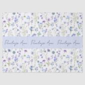 Wilde Bloem Waterverf Blauw Paarse Script Naam Tissuepapier (Voorkant)
