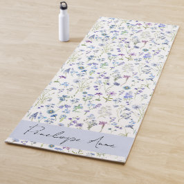 Wilde Bloem Waterverf Blauw Paarse Script Naam Yogamat