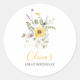Wilde bloem waterverf bloem eerste verjaardag ronde sticker