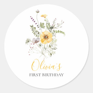 Wilde bloem waterverf bloem eerste verjaardag ronde sticker