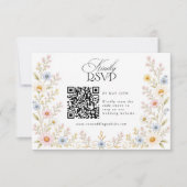 Wilde Bloem Waterverf Bloemige Trouw QR Code RSVP Kaartje (Voorkant)
