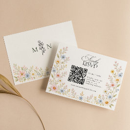 Wilde Bloem Waterverf Bloemige Trouw QR Code RSVP Kaartje