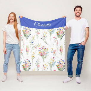 Wilde Bloem Waterverf Bloemmotief Naam Fleece Deken