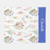 Wilde Bloem Waterverf Bloemmotief Naam Fleece Deken (Voorkant (Horizontaal))