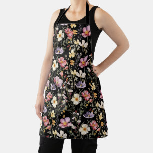 Wilde Bloem Waterverf Botanische Bloemen Zwart Schort