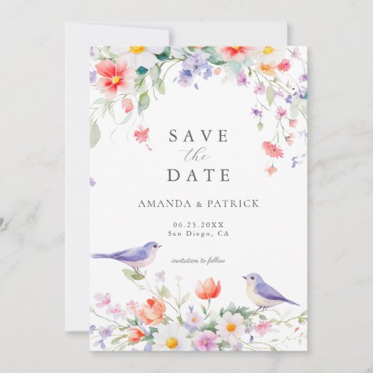 Wilde Bloem Waterverf Botanische Lente Bruiloft Save The Date (Voorkant)