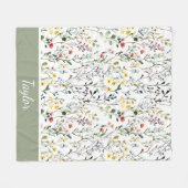 Wilde Bloem Waterverf Botanische Naam Fleece Deken (Voorkant (Horizontaal))