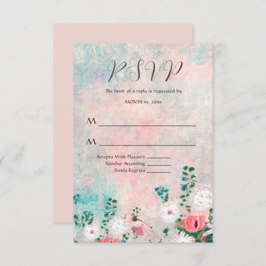 Wilde bloem Waterverf Floral Wedding RSVP Kaartje (Voorkant / Achterkant)