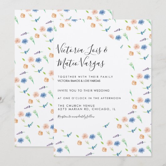 Wilde bloem Waterverf Grieks huwelijk Kaart (Voorkant / Achterkant)