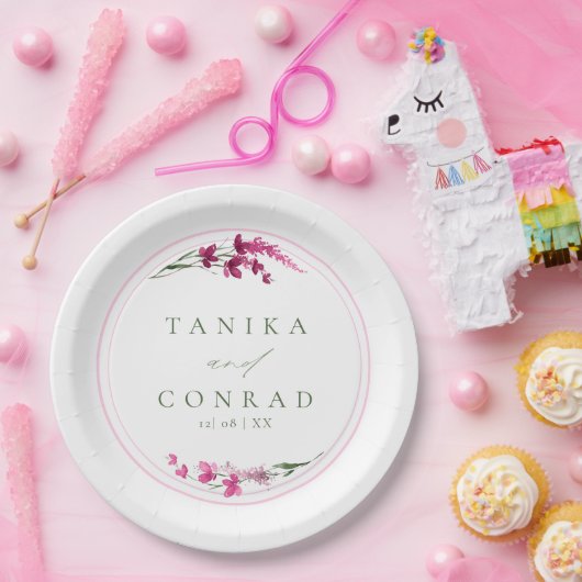 Wilde bloem Waterverf Initialen Fsia ID954 Papieren Bordje (Feest)