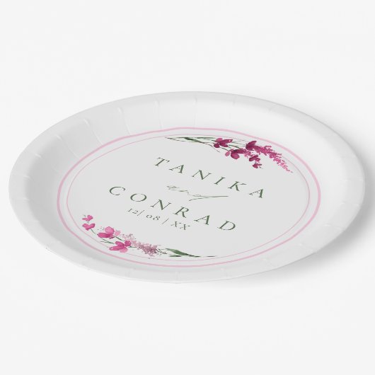 Wilde bloem Waterverf Initialen Fsia ID954 Papieren Bordje (Gekanteld)