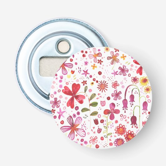 Wilde bloem Waterverf Moderne Floral Button Flesopener (Voorkant)