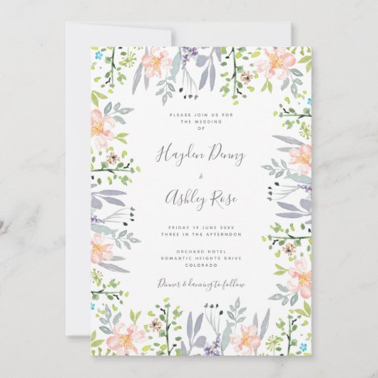 Wilde bloem Waterverf Weddenschap Kaart (Voorkant)