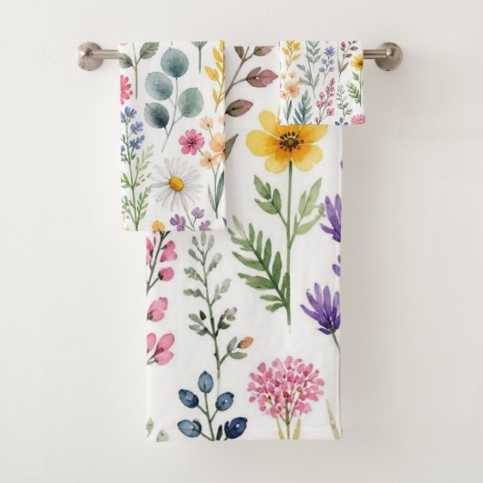 Wilde Bloem Waterverf Weide Botanische Bloem Bad Handdoek (Insitu)