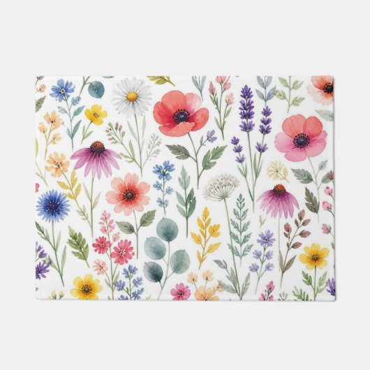Wilde Bloem Waterverf Weide Botanische Bloem Deurmat (Voorkant)