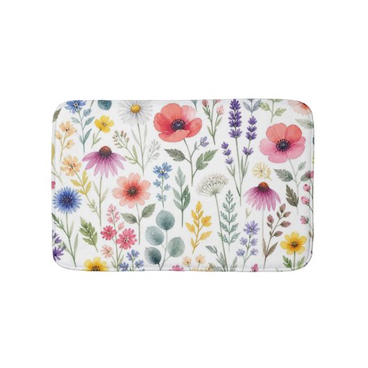 Wilde Bloem Waterverf Weide Botanische Bloemen Badmat (Voorkant)