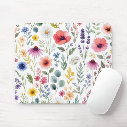Wilde Bloem Waterverf Weide Botanische Bloemstuk Muismat (Met muis)