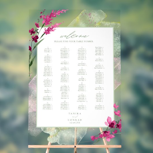 Wilde bloem Waterverf Welkomstwoord Fchsia ID954 Acryl Bord (Neutraal)