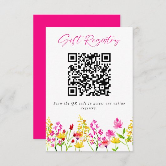 Wilde bloem Weddenschap Gift Registry QR Code Informatiekaartje (Voorkant / Achterkant)