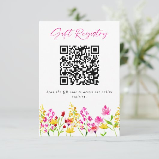 Wilde bloem Weddenschap Gift Registry QR Code Informatiekaartje (Staand voorkant)