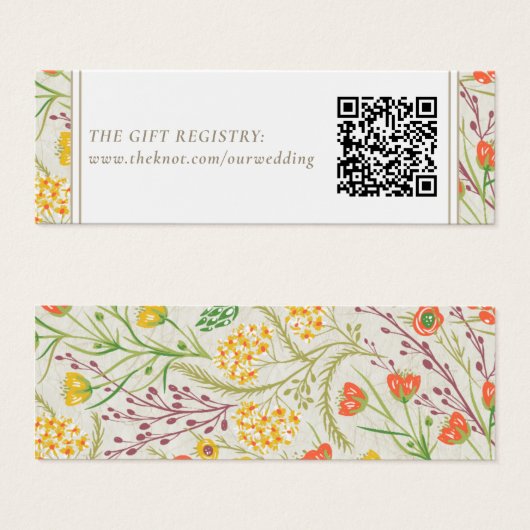 Wilde bloem Weddenschap Gift Registry QR Code Mini Visitekaartjes (Voorkant /achterkant)
