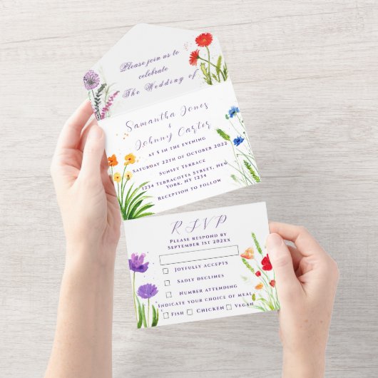 Wilde bloem Weddenschap Rustic Land Wilde Bloemen All In One Uitnodiging (Afscheurbaar)