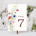 Wilde bloem-weddenschapsnummer kaart<br><div class="desc">Waterverf Wildflower Wedding Beige Table Number. Overeenkomende objecten beschikbaar.</div>